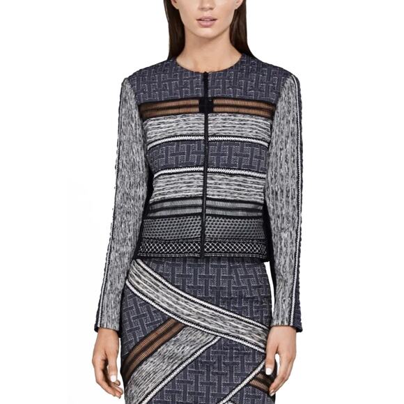 Jonathan Simkhai Front Zip Jacket Pattern Texture Mesh Black Gray Indigo Small - Picture 8 of 10